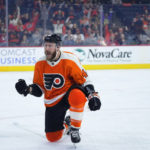 
              Philadelphia Flyers' Nicolas Deslauriers celebrates after scoring a goal during the second period of an NHL hockey game against the Carolina Hurricanes, Saturday, Oct. 29, 2022, in Philadelphia. (AP Photo/Matt Slocum)
            