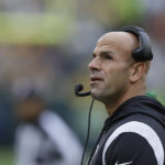 
              New York Jets head coach Robert Saleh watches from the sideline during the first half of an NFL football game against the Green Bay Packers, Sunday, Oct. 16, 2022, in Green Bay, Wis. (AP Photo/Matt Ludtke)
            
