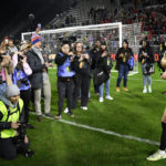 
              Portland Thorns FC forward Sophia Smith, right, poses with the MVP trophy after the NWSL championship soccer match against the Kansas City Current, Saturday, Oct. 29, 2022, in Washington. Portland won 2-0. (AP Photo/Nick Wass)
            