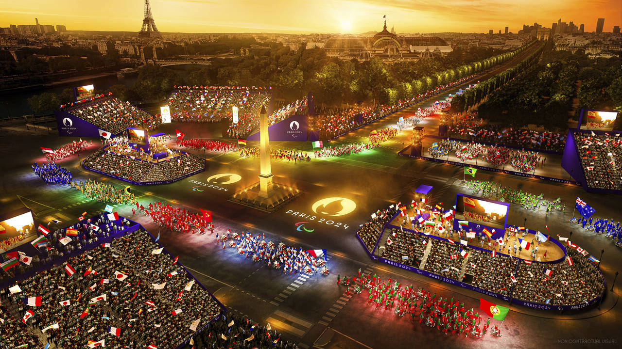 This computer-generated image distributed Thursday, Oct. 20, 2022, by organizers of the Paris 2024 ...