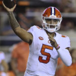
              Clemson quarterback DJ Uiagalelei throws a pass during the second quarter of the team's NCAA college football game against Florida State on Saturday, Oct. 15, 2022, in Tallahassee, Fla. (AP Photo/Phil Sears)
            
