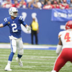 
              Indianapolis Colts quarterback Matt Ryan (2) throws during the first half of an NFL football game against the Kansas City Chiefs, Sunday, Sept. 25, 2022, in Indianapolis. (AP Photo/Michael Conroy)
            