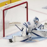 
              The puck sails into the net past Toronto Maple Leafs goaltender Matt Murray on a shot by Montreal Canadiens' Josh Anderson during the third period of an NHL hockey game in Montreal, on Wednesday, Oct. 12, 2022. (Paul Chiasson/The Canadian Press via AP)
            