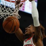 
              Houston Rockets Jalen Green dunks during the first half of an NBA basketball game Saturday, Oct. 22, 2022, in Milwaukee. (AP Photo/Morry Gash)
            