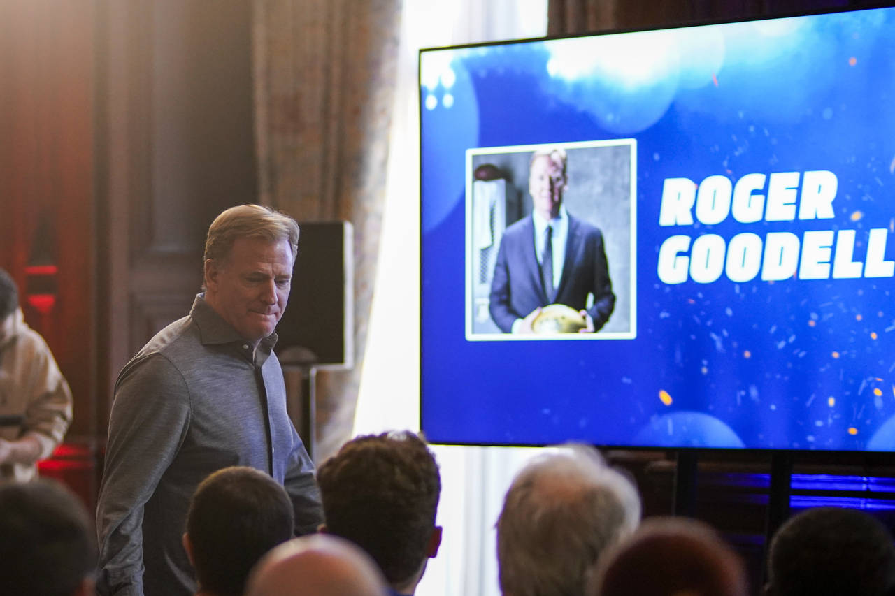 NFL Commissioner Roger Goodell attends the International Series Fan Forum in London, Saturday, Oct....