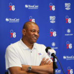 
              FILE - Philadelphia 76ers' Doc Rivers speaks during a news conference at the team's NBA basketball practice facility, Friday, May 13, 2022, in Camden, N.J. Doc Rivers is at ease using his platform as an NBA coach to fight bigotry and racial injustice, campaign for politicians he believes in, and advocate for social change on themes ranging from poverty to police brutality.
Sometimes, his speeches sound like they were delivered by someone running for office. (AP Photo/Matt Slocum, File)
            
