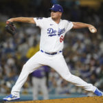 
              Los Angeles Dodgers relief pitcher Caleb Ferguson (64) throws during the sixth inning of a baseball game against the Colorado Rockies in Los Angeles, Monday, Oct. 3, 2022. (AP Photo/Ashley Landis)
            