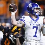 
              Kentucky quarterback Will Levis (7) looks to throw to a receiver during the first half of an NCAA college football game against Tennessee, Saturday, Oct. 29, 2022, in Knoxville, Tenn. (AP Photo/Wade Payne)
            