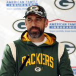 
              Green Bay Packers quarterback Aaron Rodgers holds a press conference at The Grove in Chandler's Cross, England, Friday, Oct. 7, 2022 ahead the NFL game against New York Giants at the Tottenham Hotspur stadium on Sunday. (AP Photo/David Cliff)
            