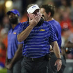 
              LSU head coach Brian Kelly paces the sideline in the first half of an NCAA college football game against Auburn, Saturday, Oct. 1, 2022, in Auburn, Ala. (AP Photo/John Bazemore)
            