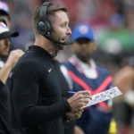 
              Arizona Cardinals head coach Kliff Kingsbury motions during the first half an NFL football game against the Philadelphia Eagles, Sunday, Oct. 9, 2022, in Glendale, Ariz. (AP Photo/Ross D. Franklin)
            