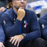 
              Dallas Mavericks head coach Jason Kidd looks on from the bench during the first half of an NBA basketball game against the Oklahoma City Thunder, Saturday, Oct. 29, 2022, in Dallas. (AP Photo/Brandon Wade)
            