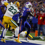 
              Buffalo Bills wide receiver Isaiah McKenzie (6) runs to the end zone for a touchdown during the first half of an NFL football game against the Green Bay Packers Sunday, Oct. 30, 2022, in Orchard Park. (AP Photo/Jeffrey T. Barnes)
            