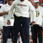 
              Auburn head coach Bryan Harsin reacts on the sideline in the first half of an NCAA college football game against LSU, Saturday, Oct. 1, 2022, in Auburn, Ala. (AP Photo/John Bazemore)
            