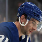 
              Toronto Maple Leafs center John Tavares (91) attends warmups before NHL hockey game action against the Arizona Coyotes in Toronto, Monday, Oct. 17, 2022. (Alex Lupul/The Canadian Press via AP)
            