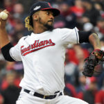 
              Cleveland Guardians' Emmanuel Clase pitches in the ninth inning of a wild card baseball playoff game against the Tampa Bay Rays, Friday, Oct. 7, 2022, in Cleveland. (AP Photo/Phil Long)
            
