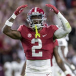 
              Alabama defensive back DeMarcco Hellams (2) cheers after a stop of Texas A&M during the second half of an NCAA college football game Saturday, Oct. 8, 2022, in Tuscaloosa, Ala. (AP Photo/Vasha Hunt)
            