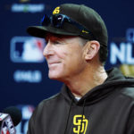 
              San Diego Padres manager Bob Melvin speaks during a news conference ahead of Game 3 of the baseball National League Championship Series against the Philadelphia Phillies, Thursday, Oct. 20, 2022, in Philadelphia. (AP Photo/Matt Rourke)
            