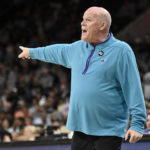 
              Charlotte Hornets head coach Steve Clifford gestures to his players during the second half of an NBA basketball game against the San Antonio Spurs, Wednesday, Oct. 19, 2022, in San Antonio. Charlotte won 129-102. (AP Photo/Darren Abate)
            