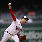 
              Washington Nationals starting pitcher Anibal Sanchez throws during the first inning of the first baseball game of a doubleheader against the Philadelphia Phillies, Saturday, Oct. 1, 2022, in Washington. (AP Photo/Nick Wass)
            