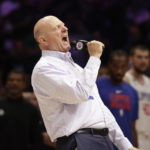 
              Los Angeles Clippers owner Steve Ballmer welcomes fans to a preseason NBA basketball game against the Portland Trailblazers, Monday, Oct. 3, 2022, in Seattle. (AP Photo/ John Froschauer)
            