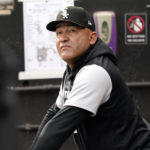
              Chicago White Sox acting manager Miguel Cairo looks out from the dugout during a baseball game against the Minnesota Twins Wednesday, Oct. 5, 2022, in Chicago. (AP Photo/Nam Y. Huh)
            