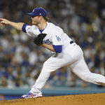 
              Los Angeles Dodgers relief pitcher Craig Kimbrel (46) throws during the fifth inning of a baseball game against the Colorado Rockies in Los Angeles, Monday, Oct. 3, 2022. (AP Photo/Ashley Landis)
            