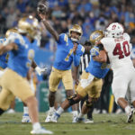 
              UCLA quarterback Dorian Thompson-Robinson (1) throws during the first half of an NCAA college football game against Stanford in Pasadena, Calif., Saturday, Oct. 29, 2022. (AP Photo/Ashley Landis)
            