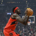 
              Toronto Raptors forward Pascal Siakam shoots against the Cleveland Cavaliers during the first half of an NBA basketball game Wednesday, Oct. 19, 2022, in Toronto. (Christopher Katsarov/The Canadian Press via AP)
            