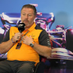 
              McLaren Team CEO Zak Brown speaks during a news conference at the Formula One U.S. Grand Prix auto race at Circuit of the Americas, Saturday, Oct. 22, 2022, in Austin, Texas. (AP Photo/Charlie Neibergall)
            