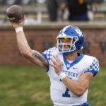 
              Kentucky quarterback Will Levis warms up before the start of an NCAA college football game against Missouri Saturday, Nov. 5, 2022, in Columbia, Mo. (AP Photo/L.G. Patterson)
            