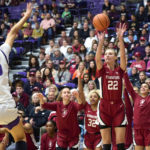 
              Stanford forward Cameron Brink (22) shoots a 3-point basket against Portland forward Lucy Cochrane (30) during the second half of an NCAA college basketball game in Portland, Ore., Sunday, Nov. 13, 2022. (AP Photo/Troy Wayrynen)
            