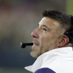 
              Tennessee Titans head coach Mike Vrabel stands on the sideline during the first half of an NFL football game against the Green Bay Packers Thursday, Nov. 17, 2022, in Green Bay, Wis. (AP Photo/Matt Ludtke)
            