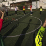 
              Palestinian girls stretch during a soccer training session at the Beit Hanoun Al-Ahli Youth Club's ground in the northern Gaza strip, Tuesday, Oct. 29, 2022. Women's soccer has been long been neglected in the Middle East, a region that is mad for the men's game and hosts the World Cup for the first time this month in Qatar. (AP Photo/Fatima Shbair)
            