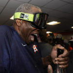 
              Houston Astros manager Dusty Baker Jr. celebrates in the locker room after their 4-1 World Series win against the Philadelphia Phillies in Game 6 on Saturday, Nov. 5, 2022, in Houston.(AP Photo/David J. Phillip)
            