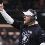 
              Las Vegas Raiders head coach Josh McDaniels directs his team during the first half of an NFL football game against the New Orleans Saints Sunday, Oct. 30, 2022, in New Orleans. (AP Photo/Butch Dill)
            