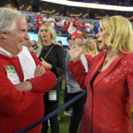 
              Actor Henry Winkler talks with Tammy Reid, wife of Kansas City Chiefs head coach Andy Reid, prior to an NFL football game between the Chiefs and the Los Angeles Chargers Sunday, Nov. 20, 2022, in Inglewood, Calif. (AP Photo/Jayne Kamin-Oncea)
            