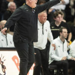
              Wake Forest head coach Steve Forbes directs his team against Georgia in the first half of an NCAA college basketball game Friday, Nov. 11, 2022, in Winston-Salem, N.C. (Allison Lee Isley/The Winston-Salem Journal via AP)
            