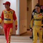 
              NASCAR Cup Series drivers Joey Logano, left, and Christopher Bell arrive at the NASCAR Championship media day, Thursday, Nov. 3, 2022, in Phoenix. (AP Photo/Matt York)
            