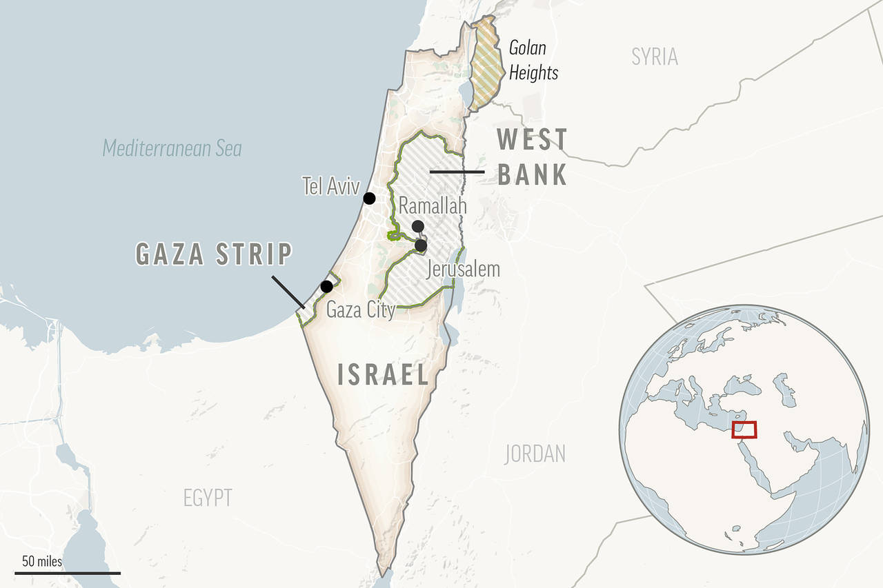 This is a locator map of Israel and the Palestinian Territories. (AP Photo)...