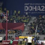 
              FILE - Sam Kendricks, of the United States, makes a clearance in the men's pole vault final at the World Athletics Championships in Doha, Qatar, Tuesday, Oct. 1, 2019. Qatar will host the 2022 FIFA World Cup but soccer isn't the only sport played in the Gulf Arab country. From traditional pursuits to worldwide competitions, Qatar increasingly has marketed itself as a host for sports of all sorts. (AP Photo/Nariman El-Mofty, File)
            