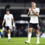 
              Fulham's Aleksandar Mitrovic applauds the fans after the English Premier League soccer match between Fulham and Everton at Craven Cottage in London, Saturday, Oct. 29, 2022. (Zac Goodwin/PA via AP)
            