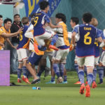 
              Japan players celebrate after Takuma Asano scored his side's second goal during the World Cup group E soccer match between Germany and Japan, at the Khalifa International Stadium in Doha, Qatar, Wednesday, Nov. 23, 2022. (AP Photo/Eugene Hoshiko)
            