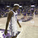 
              TCU forward Emanuel Miller (2) walks on the floor at the end of the an NCAA college basketball game against Northwestern State in Fort Worth, Texas, Monday, Nov. 14, 2022. Northwestern State won 64-63. (AP Photo/LM Otero)
            