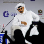 
              Qatar's Minister of State for Energy Affairs Saad Sherida al-Kaabi sits on stage during the Gastech 2021 conference in Dubai, United Arab Emirates, Tuesday, Sept. 21, 2021. (AP Photo/Jon Gambrell, File)
            