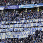 
              Hertha's supporters hold protest banner during the German Bundesliga soccer match between Hertha BSC Berlin and FC Bayern Munich in Berlin, Germany, Saturday, Nov. 5, 2022 against the Soccer World Cup in Qatar. Slogans read:'Air-conditioned stadiums instead of climate protection, persecution of certain sexualities, disregard of human rights, no freedom of speech, ban on alcohol'. (AP Photo/Michael Sohn)
            