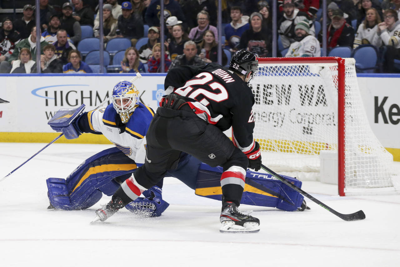 Sabres feed off 'goat head' vibes to beat Blues in '90s night