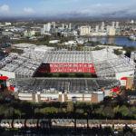
              A photograph taken using a drone shows Manchester United's Old Trafford stadium after owners the Glazer family announced they are considering selling the club as they "explore strategic alternatives", Manchester, England, Wednesday, Nov. 23, 2022. On Tuesday, the same day the potential sale was annnounced it was also it was also confirmed that Cristiano Ronaldo had left Manchester United by mutual consent. (AP Photo/Jon Super)
            
