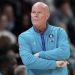
              Charlotte Hornets coach Steve Clifford watches during the first half of the team's NBA basketball game against the Indiana Pacers in Charlotte, N.C., Wednesday, Nov. 16, 2022. (AP Photo/Jacob Kupferman)
            
