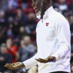 
              Dayton coach Anthony Grant reacts after a call during the second half of the team's NCAA college basketball game against UNLV on Tuesday, Nov. 15, 2022, in Las Vegas. (AP Photo/Chase Stevens)
            